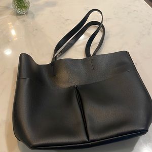 Black leather tote bag, never used